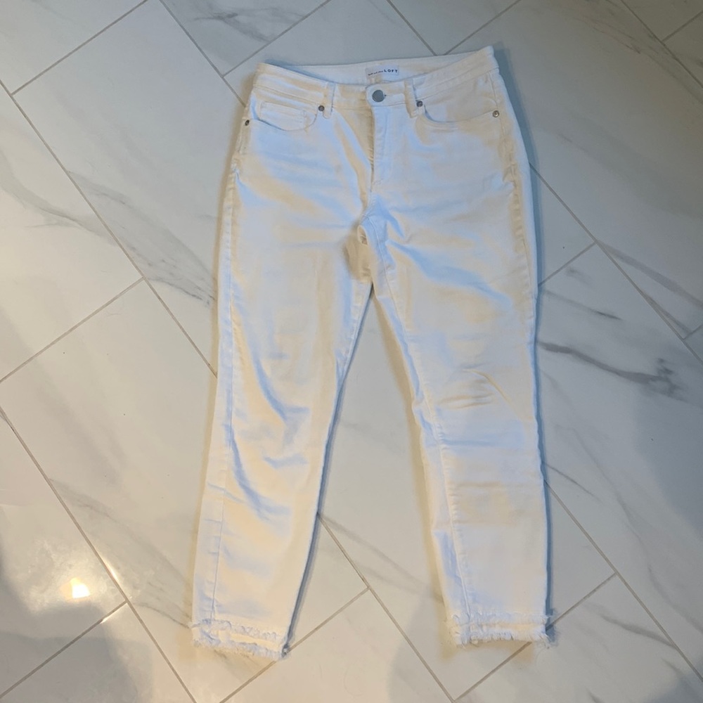 Womens Loft Curvy Skinny Ankle White Jeans, Size 6
